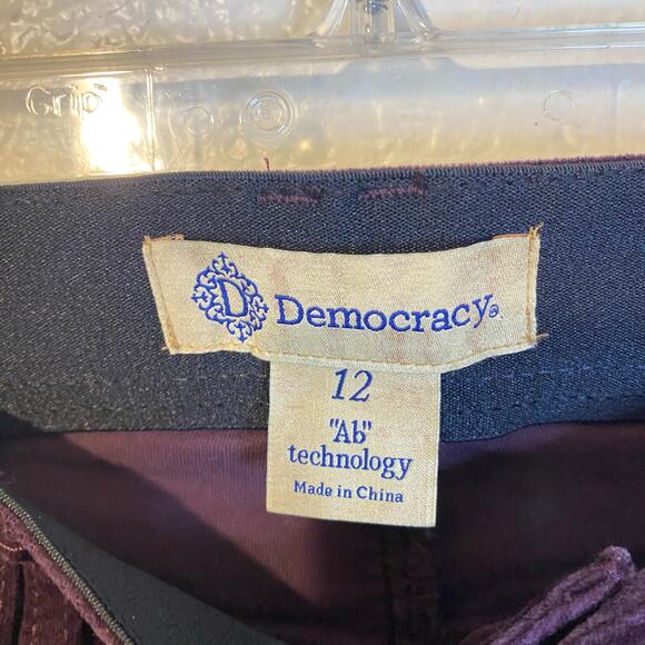 Democracy AbSolution Maroon Stretch High Rise Flare Bootcut Velvet Pants 12 - Picture 9 of 11